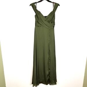 Dessy Collection Off-the-Shoulder Flounce Sleeve Empire Waist Gown Slit Size 8